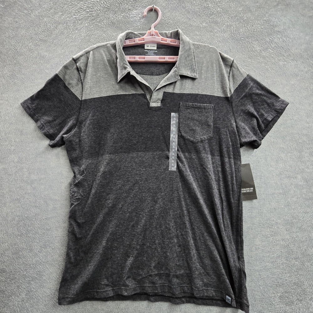 DKNY Jeans Men Polo XL Gray Colorblock M2540001 Button Short Sleeve NWT
